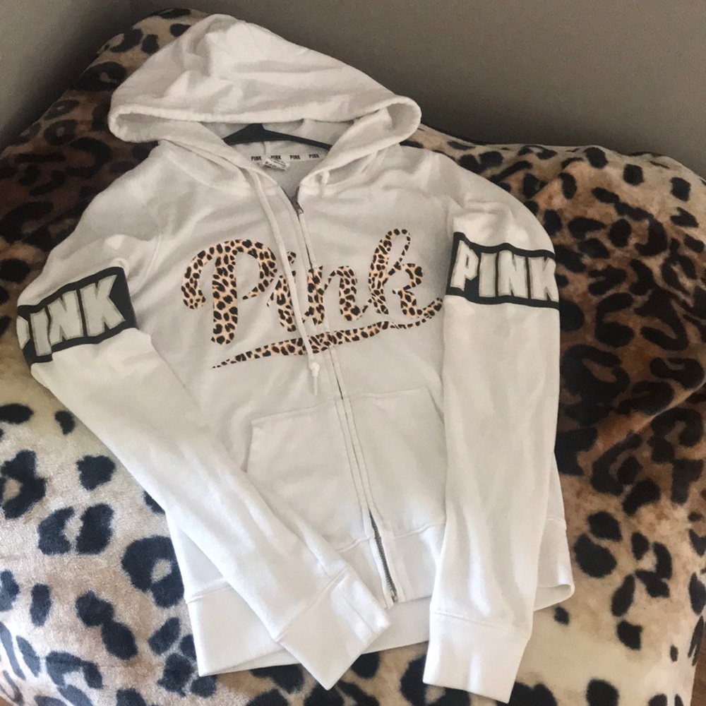 Victoria Secret white leopard print zip up hoodie